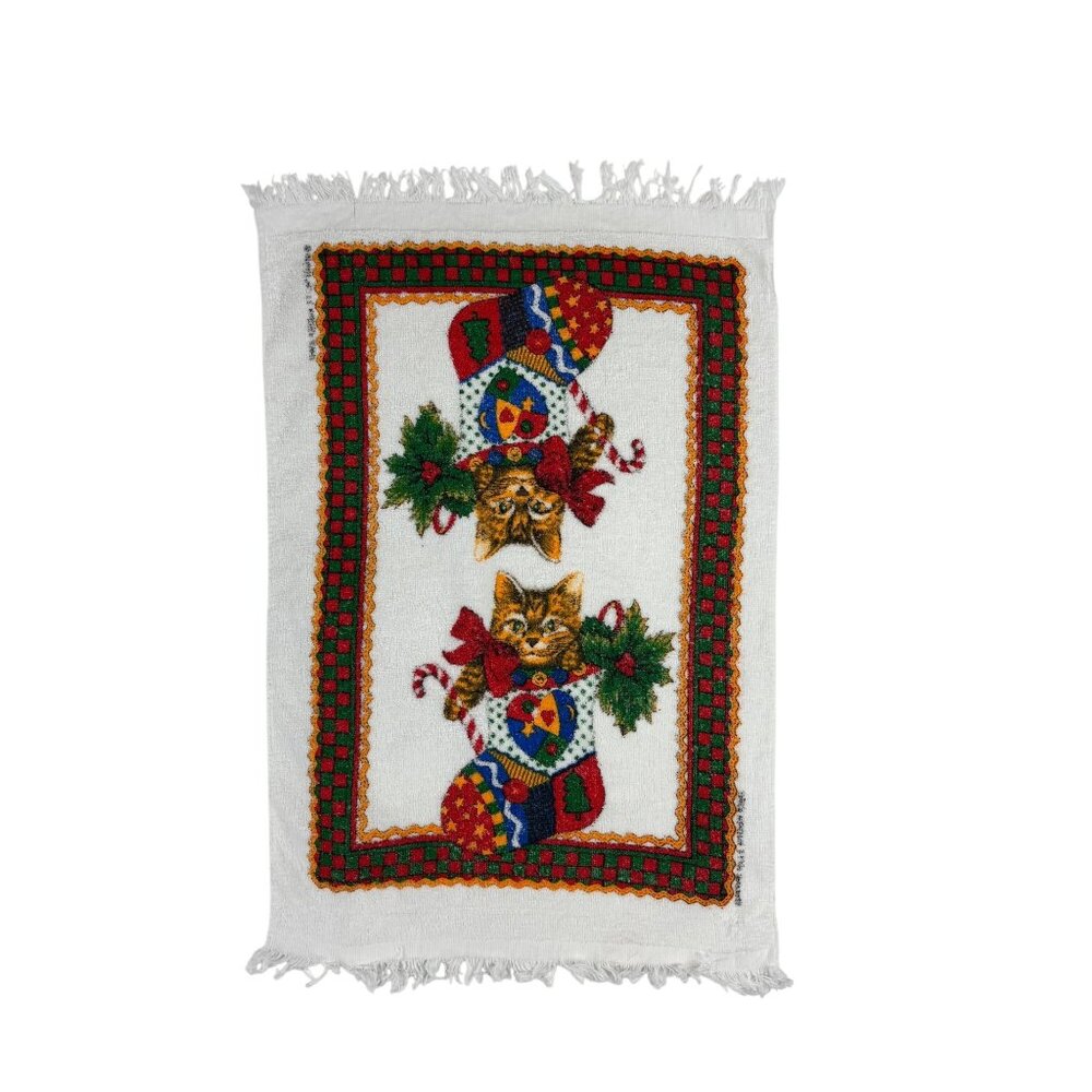 Vintage Cat Christmas Hand Towel Stocking Bathroom Decor Revere Mills
